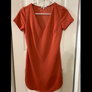 Rust colored short-sleeve mini dress